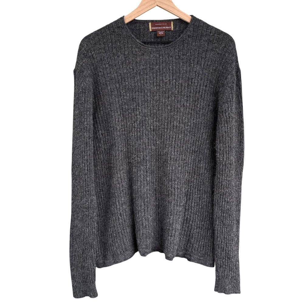 Johnston & Murphy Vintage Mens Gray 100% Alpaca Ribbed Crew Neck Sweater Large